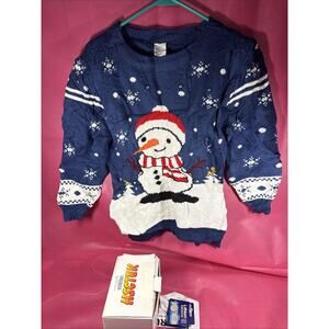 Snowman Kids Sweater Size 10-12 Blue Ugly Christmas Light Up New Z10
